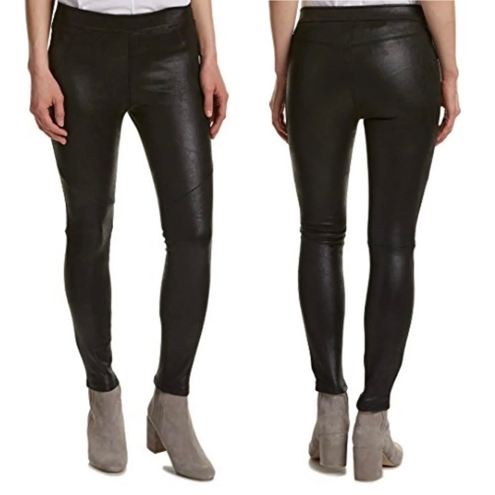 Free People Faux Leather Pants Size 30 Skinny Pull On Black Spitfire Shiny EUC